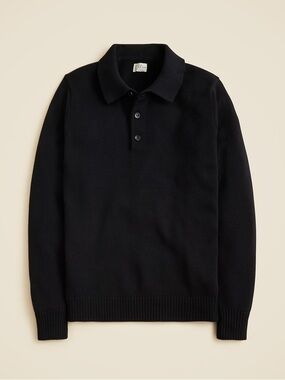 J. CREW Heritage cotton sweater-polo in Black Size L NWT $118 CF782